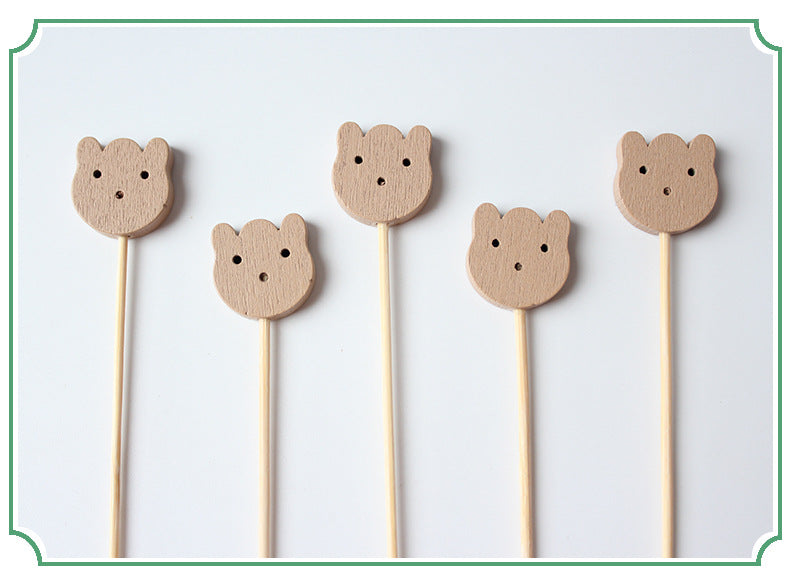 12CM Natural Wood Cat-Head & Bear-Head Bamboo Picks 100pcs/Pack | Food, Cocktail & Appetizer Skewers | Wholesale EXW Prices