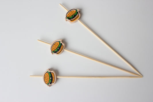 12CM/9CM Cartoon Burger Bamboo Picks Pack of 100pcs | Cat Head & Bear Designs | Cocktail Picks, Food Picks, Appetizer & Dessert Skewers | Wholesale EXW Prices