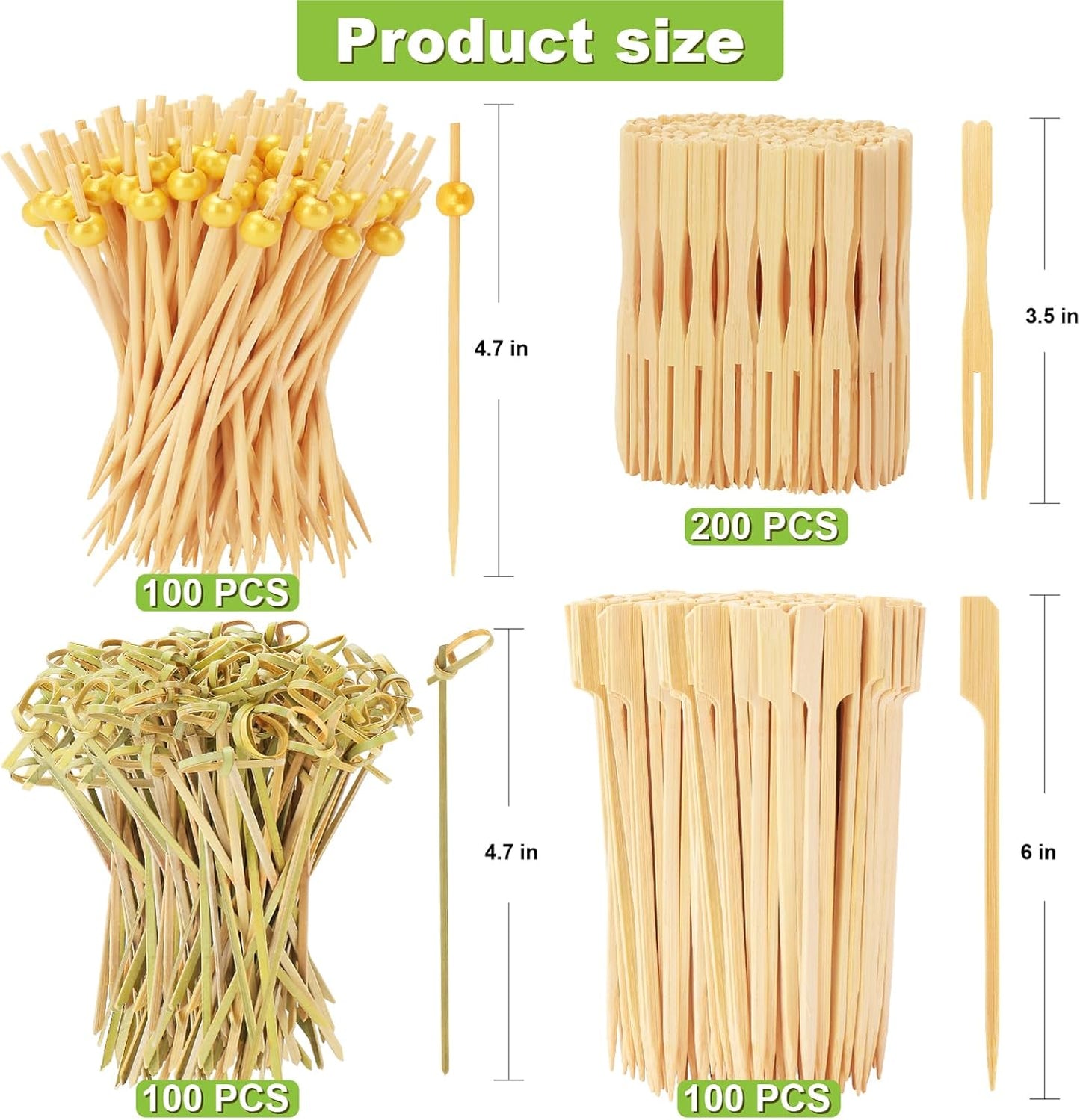 DDP deliver to door | 400PCS Cocktail Picks Kit, 4 Styles Fancy Toothpicks for Appetizers, 3 Sizes Long Bamboo Skewers, Decorative Wooden Cocktail Sticks for Party Supplies Food Drinks Fruit Charcuterie Boards Accessories