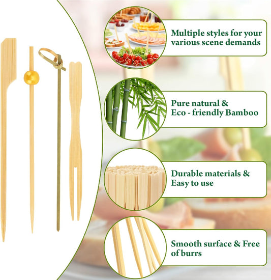 DDP deliver to door | 400PCS Cocktail Picks Kit, 4 Styles Fancy Toothpicks for Appetizers, 3 Sizes Long Bamboo Skewers, Decorative Wooden Cocktail Sticks for Party Supplies Food Drinks Fruit Charcuterie Boards Accessories