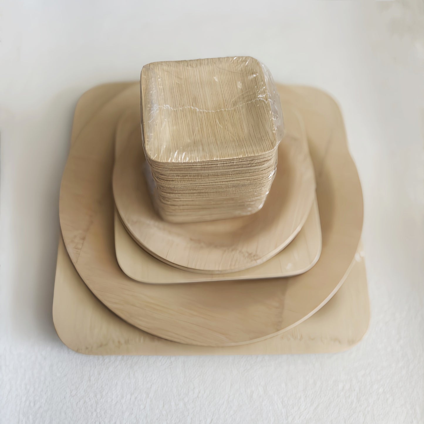 DDP deliver to door | Pack of 400pcs | Premium Disposable Bamboo Plates – Round and Square (3.5″, 7″, 9″, 10″, 11″)