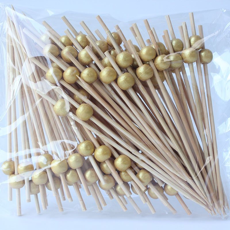 200PCS Cocktail Picks, Fancy Toothpicks for Appetizers, Decorative Bamboo Skewers for Appetizers Drinks Fruit, 4.7 Inch Long Wooden Gold Pearl Food Sticks Charcuterie Boards Accessories Party Supplies