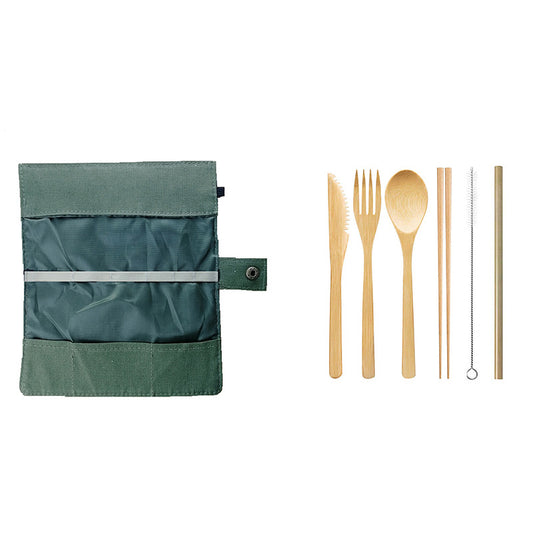 6-Piece Reusable Bamboo Utensils Set – Knife, Fork, Spoon, Chopsticks, Straw & Brush with Roll-Up Pouch | EXW Prices