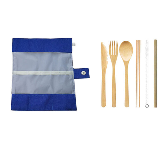 6-Piece Reusable Bamboo Utensils Set – Knife, Fork, Spoon, Chopsticks, Straw & Brush with Roll-Up Pouch | EXW Prices