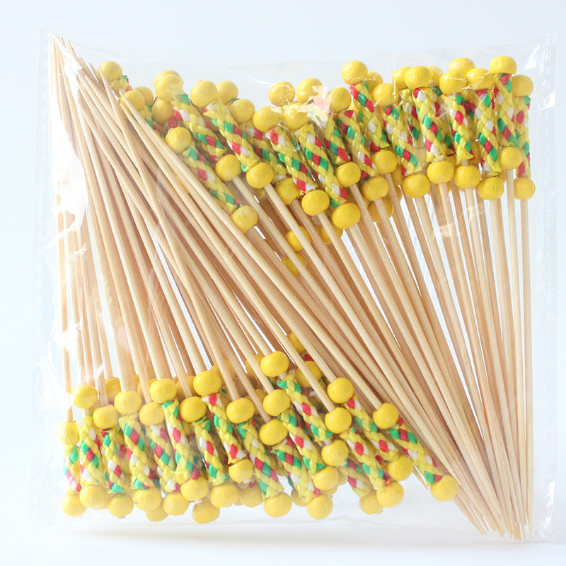 12cm Wooden Bead Bamboo Picks – Green / Pink / Yellow / Orange / Blue / Red / Mixed | 100pcs/Pack | Wholesale EXW Prices