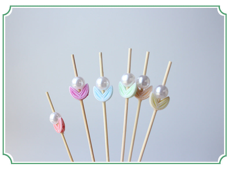 12CM Pearl Flower & Moon Bamboo Cocktail Picks | 100pcs/Pack | Wholesale EXW Prices