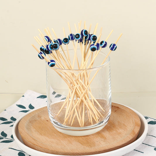 12cm Blue Cat Eye Bamboo Fruit Picks – Pack of 100pcs | Creative Cocktail & Food Picks | Wholesale EXW Prices