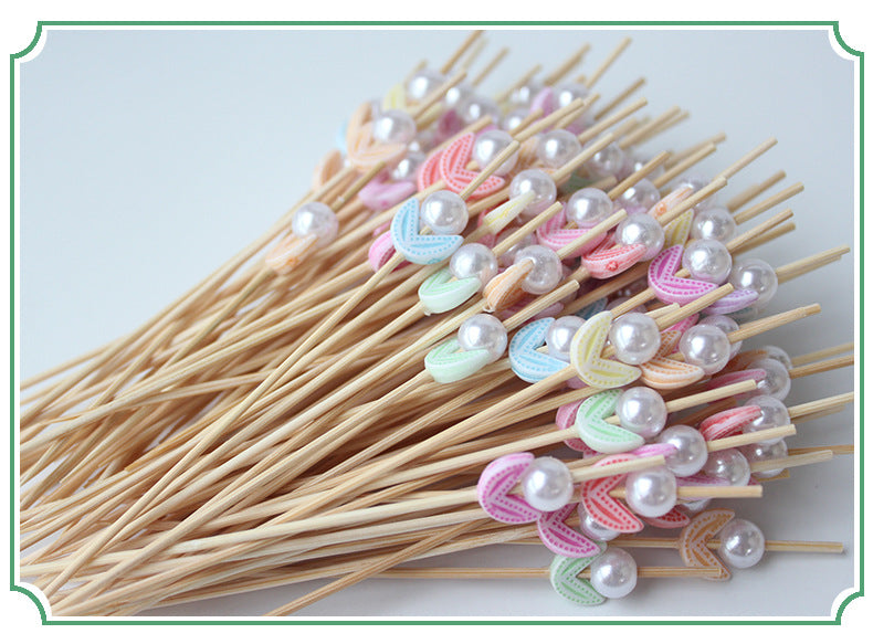 12CM Pearl Flower & Moon Bamboo Cocktail Picks | 100pcs/Pack | Wholesale EXW Prices