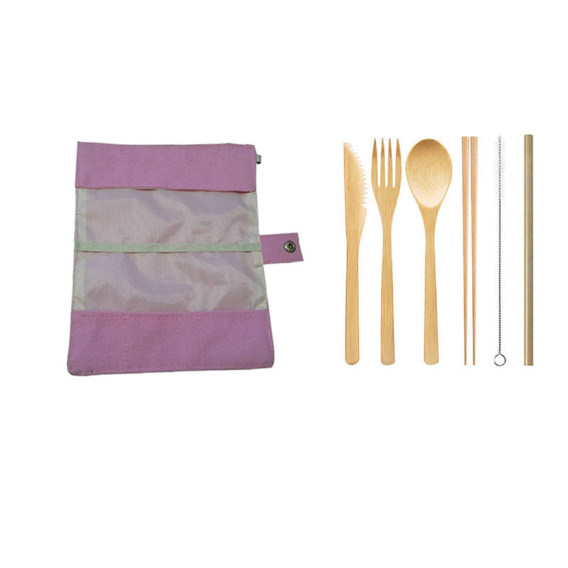 6-Piece Reusable Bamboo Utensils Set – Knife, Fork, Spoon, Chopsticks, Straw & Brush with Roll-Up Pouch | EXW Prices
