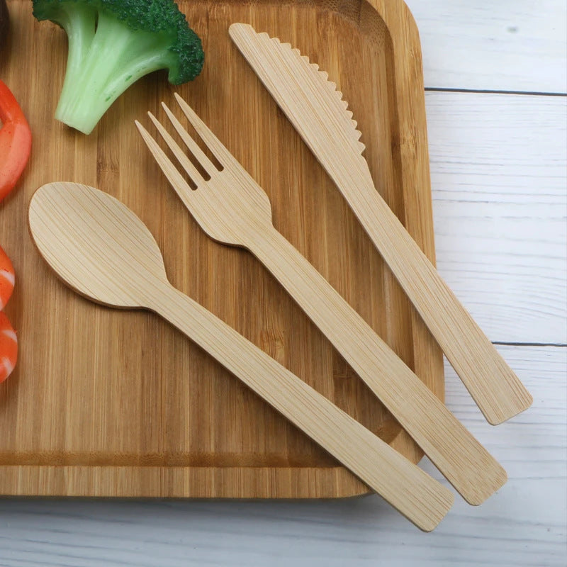 Bamboo Disposables | Bamboo Cutlery | 100-Piece Biodegradable Bamboo Utensils Set – Forks, Spoons & Knives Wholesale