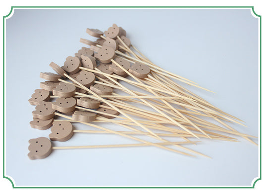 12CM Natural Wood Cat-Head & Bear-Head Bamboo Picks 100pcs/Pack | Food, Cocktail & Appetizer Skewers | Wholesale EXW Prices