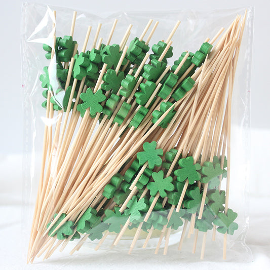12cm Clover Bamboo Fruit Picks| Disposable Cocktail & Burger Picks 100pcs/Pack | Wholesale EXW Prices