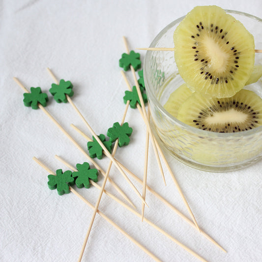 12cm Clover Bamboo Fruit Picks| Disposable Cocktail & Burger Picks 100pcs/Pack | Wholesale EXW Prices