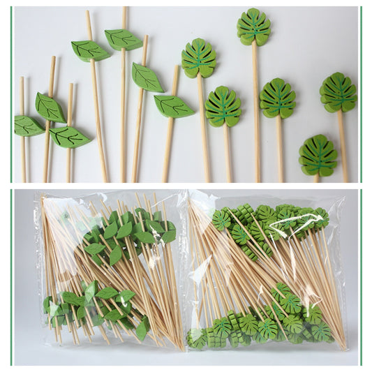 12CM Green Leaf Bamboo Skewers Pack of 100pcs | Small Leaf / Round Leaf | Cocktail Picks, Food Picks, Fruit & Dessert Skewers | Wholesale EXW Prices