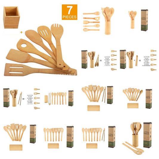 Bamboo Kitchenware | Bamboo Cooking Utensils | Eco-Friendly Bamboo Kitchen Utensil Set with Holder – Non-Stick Safe Cooking Tools Wholesale