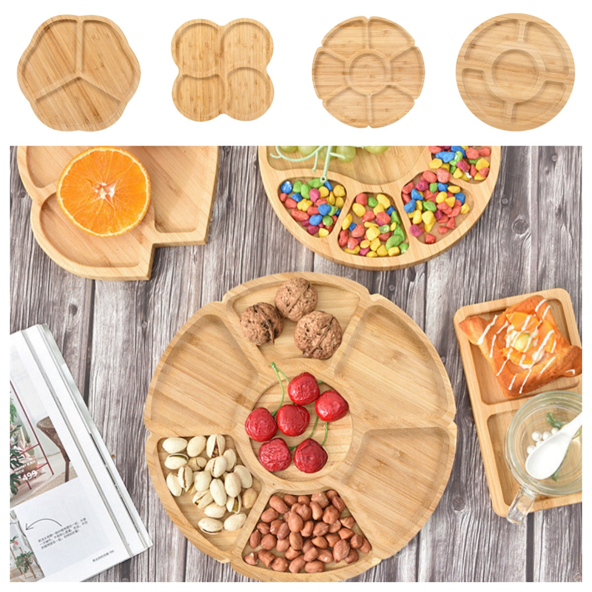 Bamboo Homeware | Bamboo Serving Trays | Creative Modular Bamboo Snack & Tea Serving Tray – Multi-Compartment, Custom Logo Wholesale