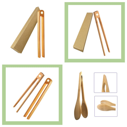 Bamboo Kitchenware | Bamboo Food & Bread Tongs | Magnetic Bamboo Toaster Tongs – Eco-Friendly 22cm Food & Bread Tongs Wholesale