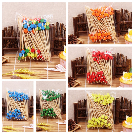 12cm Flower Bead Bamboo Picks – Blue / Yellow / Green / Red / Orange / Mixed | 100pcs/Pack | Wholesale EXW Prices