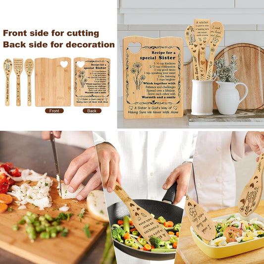 Bamboo Kitchenware | Bamboo Cutting Boards & Gift Sets | Laser Engraved Heart-Shaped Bamboo Cutting Board & Utensil Set – Creative Kitchen Gift Wholesale