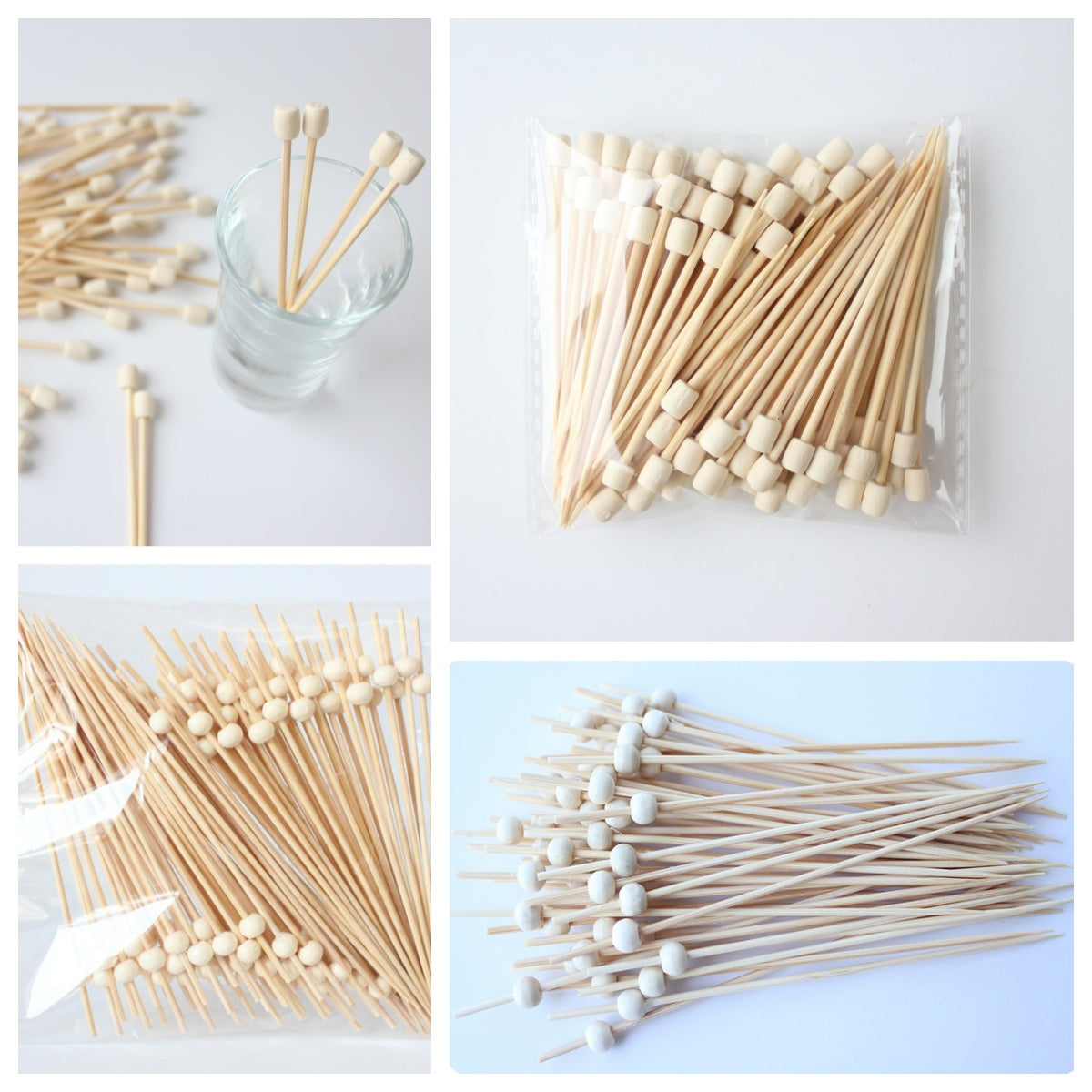 12cm Natural Wood Beaded Bamboo Picks – 100pcs/Pack | Appetizer, Cocktail & Food Skewers | Wholesale EXW Prices