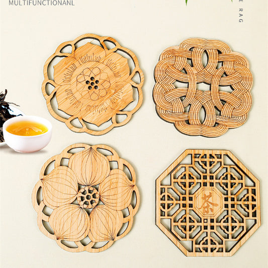 Bamboo Homeware | Bamboo Tea Coasters & Mats | Oriental Bamboo Tea Coasters – Chinese Style Cut-Out Design, Eco-Friendly Kungfu Tea Accessories Wholesale