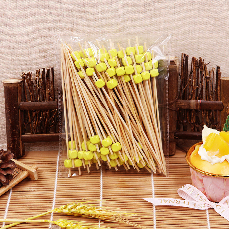 Бамбуковые палочки с квадратными бусинами 12 см – синий / зеленый / розовый / светло-розовый / красный / оранжевый / желтый / смешанный | 100 шт./упаковка | Оптовые цены EXW