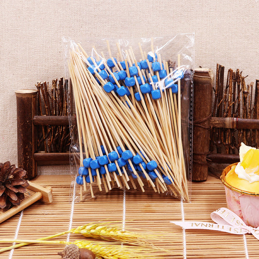 12cm Square Bead Bamboo Picks – Blue / Green / Rose Pink / Light Pink / Red / Orange / Yellow / Mixed | 100pcs/Pack | Wholesale EXW Prices