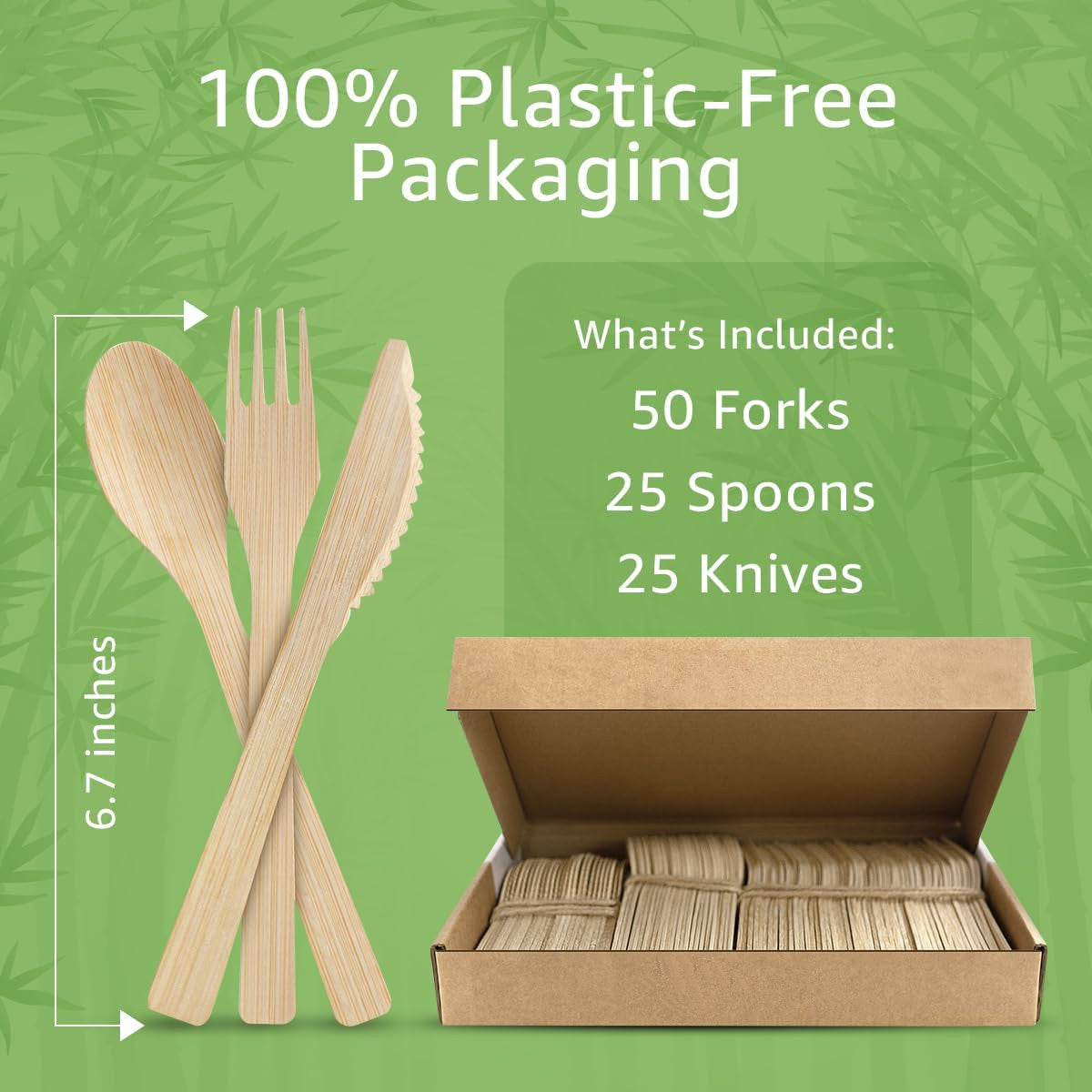 Bamboo Disposables | Bamboo Cutlery | 100-Piece Biodegradable Bamboo Utensils Set – Forks, Spoons & Knives Wholesale