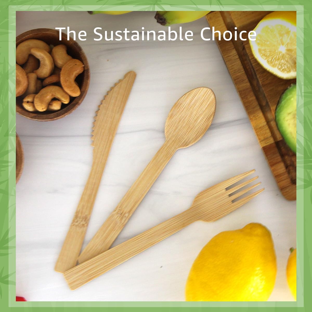 Bamboo Disposables | Bamboo Cutlery | 100-Piece Biodegradable Bamboo Utensils Set – Forks, Spoons & Knives Wholesale