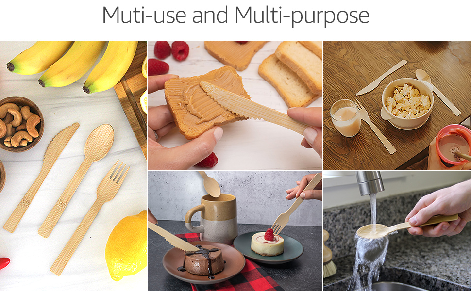 Bamboo Disposables | Bamboo Cutlery | 100-Piece Biodegradable Bamboo Utensils Set – Forks, Spoons & Knives Wholesale