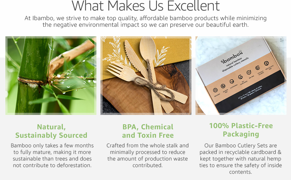 Bamboo Disposables | Bamboo Cutlery | 100-Piece Biodegradable Bamboo Utensils Set – Forks, Spoons & Knives Wholesale