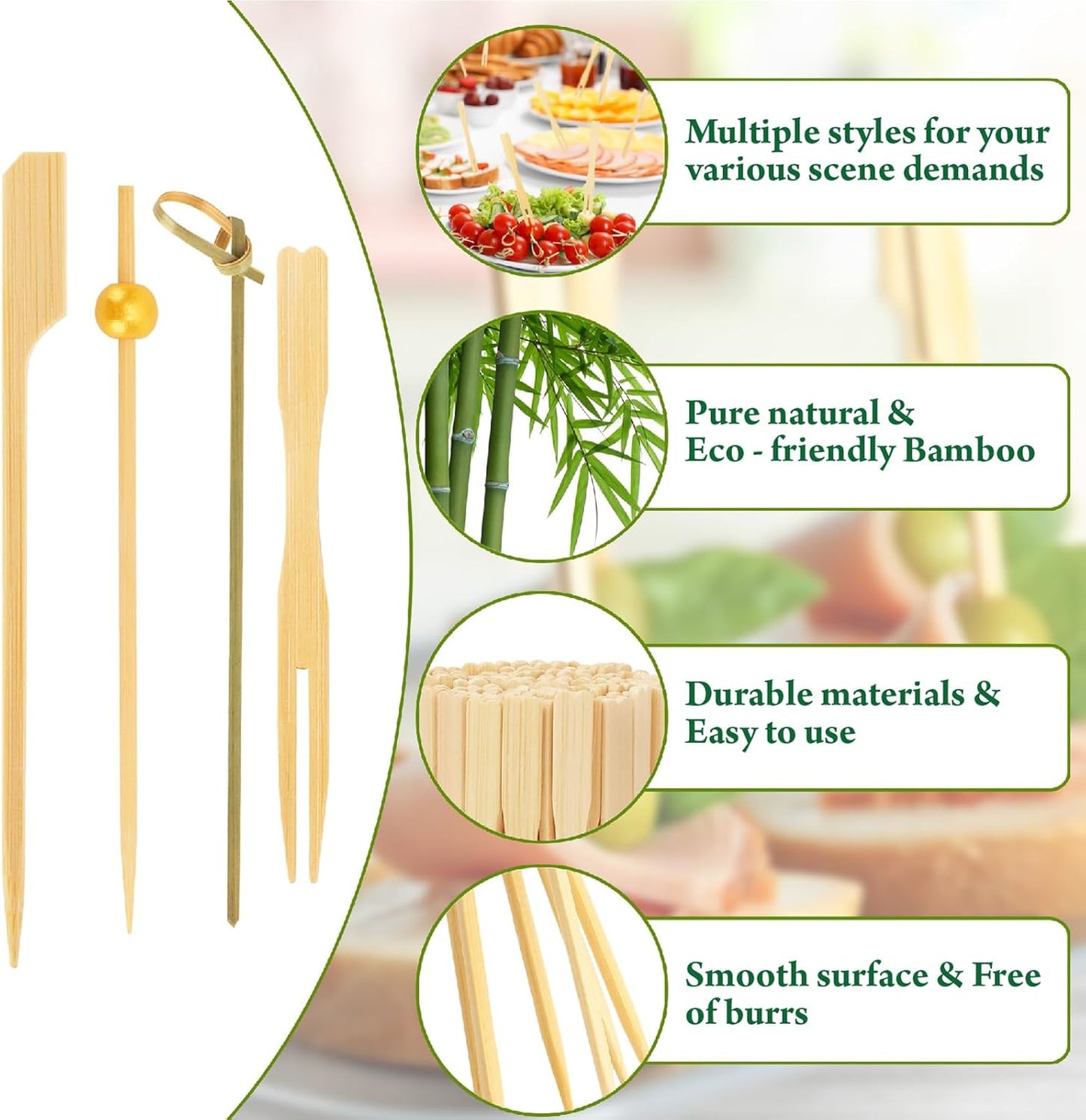 DDP deliver to door | 400PCS Cocktail Picks Kit, 4 Styles Fancy Toothpicks for Appetizers, 3 Sizes Long Bamboo Skewers, Decorative Wooden Cocktail Sticks for Party Supplies Food Drinks Fruit Charcuterie Boards Accessories