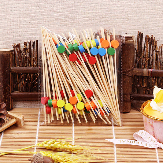 12cm Drum-Shaped Bead Bamboo Picks – Red / Orange / Blue / Yellow / Green / Mixed | 100pcs/Pack | Wholesale EXW Prices