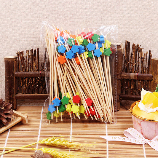 12cm Flower Bead Bamboo Picks – Blue / Yellow / Green / Red / Orange / Mixed | 100pcs/Pack | Wholesale EXW Prices