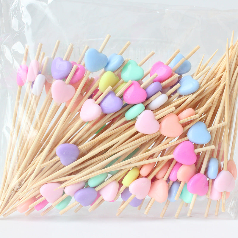 أعواد خيزران مزينة بخرز على شكل قلب، 12 سم - ألوان وتصاميم متعددة | 100 قطعة/عبوة | أسعار الجملة من المصنع