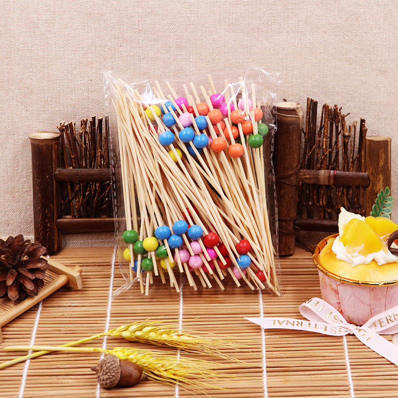 12cm Wooden Bead Bamboo Picks – Green / Pink / Yellow / Orange / Blue / Red / Mixed | 100pcs/Pack | Wholesale EXW Prices
