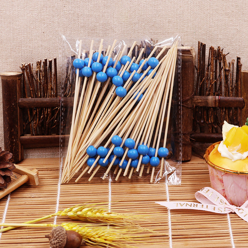 12cm Wooden Bead Bamboo Picks – Green / Pink / Yellow / Orange / Blue / Red / Mixed | 100pcs/Pack | Wholesale EXW Prices