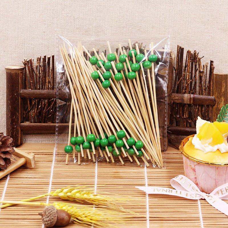 12cm Wooden Bead Bamboo Picks – Green / Pink / Yellow / Orange / Blue / Red / Mixed | 100pcs/Pack | Wholesale EXW Prices