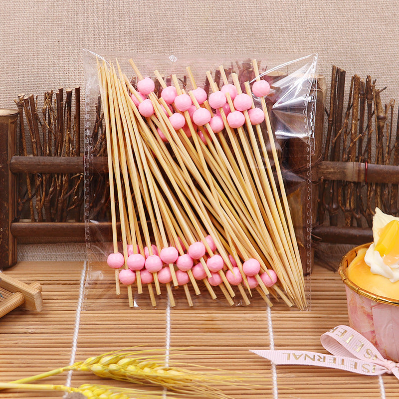 12cm Wooden Bead Bamboo Picks – Green / Pink / Yellow / Orange / Blue / Red / Mixed | 100pcs/Pack | Wholesale EXW Prices