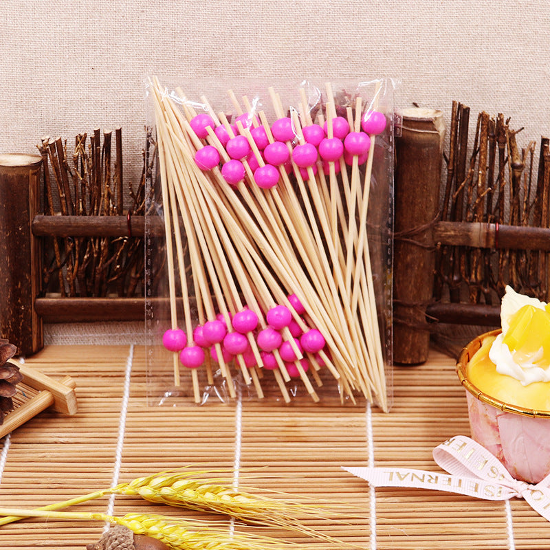 12cm Wooden Bead Bamboo Picks – Green / Pink / Yellow / Orange / Blue / Red / Mixed | 100pcs/Pack | Wholesale EXW Prices