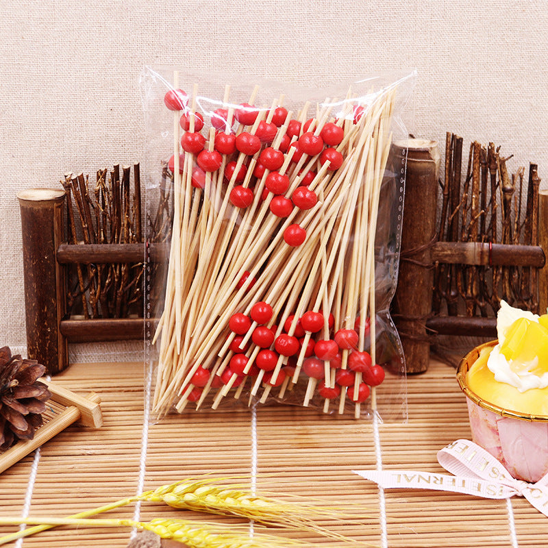 12cm Wooden Bead Bamboo Picks – Green / Pink / Yellow / Orange / Blue / Red / Mixed | 100pcs/Pack | Wholesale EXW Prices