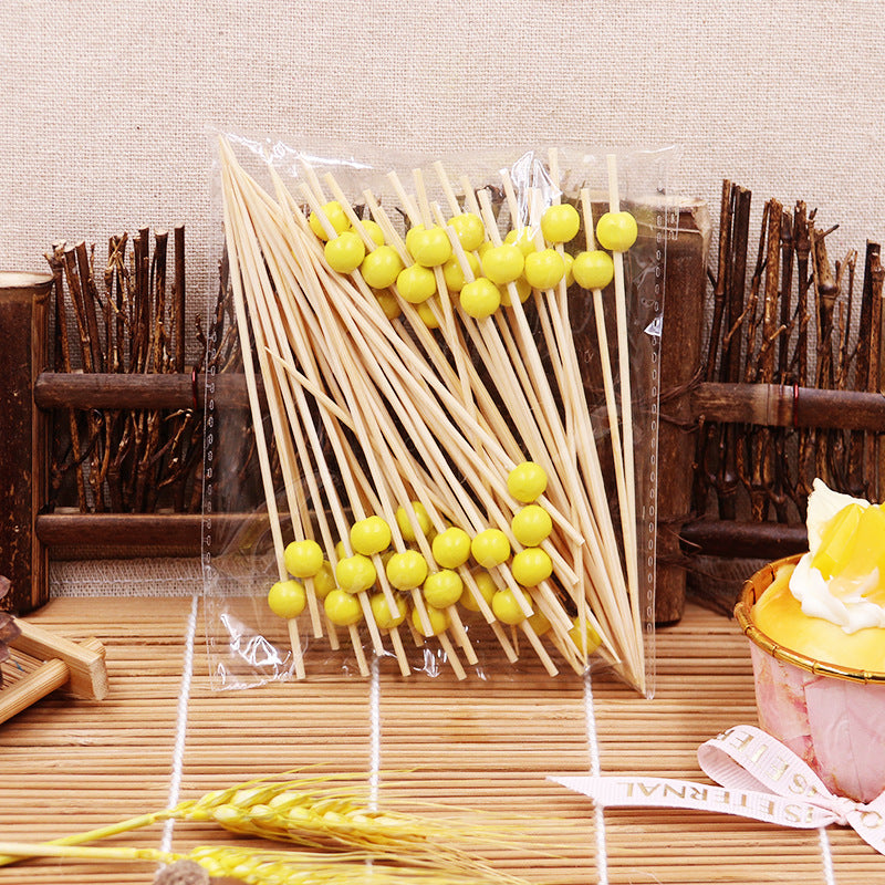 12cm Wooden Bead Bamboo Picks – Green / Pink / Yellow / Orange / Blue / Red / Mixed | 100pcs/Pack | Wholesale EXW Prices