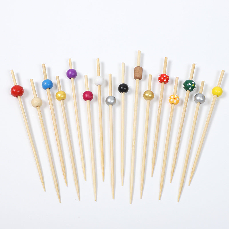 12cm Wooden Bead Bamboo Picks – Green / Pink / Yellow / Orange / Blue / Red / Mixed | 100pcs/Pack | Wholesale EXW Prices