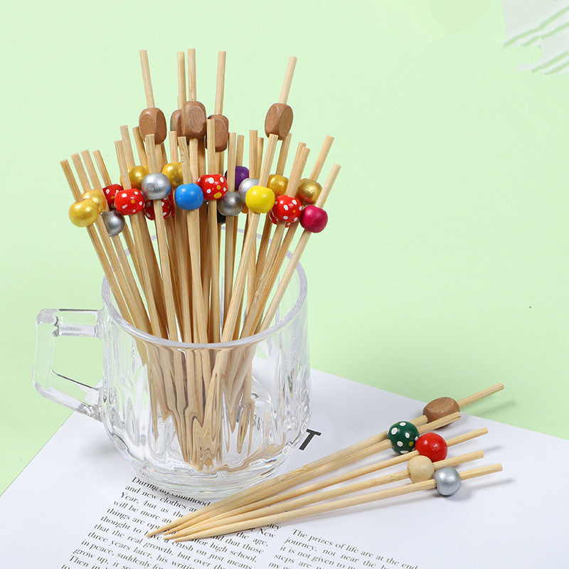 12cm Wooden Bead Bamboo Picks – Green / Pink / Yellow / Orange / Blue / Red / Mixed | 100pcs/Pack | Wholesale EXW Prices