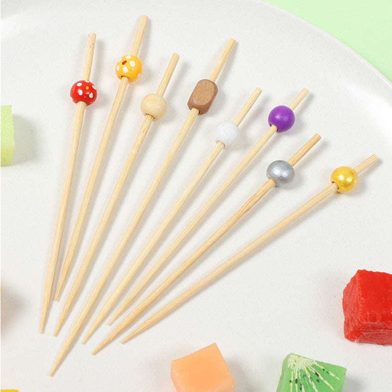 12cm Wooden Bead Bamboo Picks – Green / Pink / Yellow / Orange / Blue / Red / Mixed | 100pcs/Pack | Wholesale EXW Prices