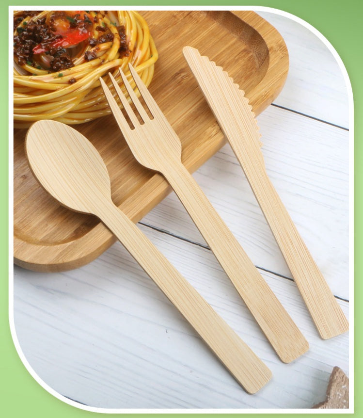 Bamboo Disposables | Bamboo Cutlery | 100-Piece Biodegradable Bamboo Utensils Set – Forks, Spoons & Knives Wholesale
