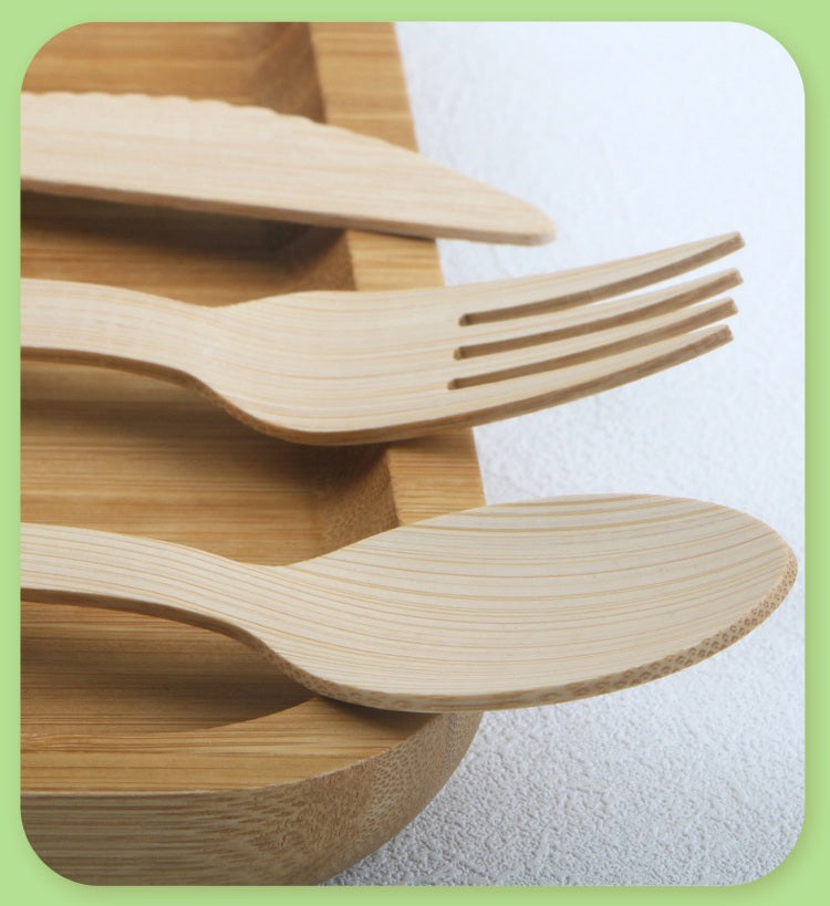 Bamboo Disposables | Bamboo Cutlery | 100-Piece Biodegradable Bamboo Utensils Set – Forks, Spoons & Knives Wholesale