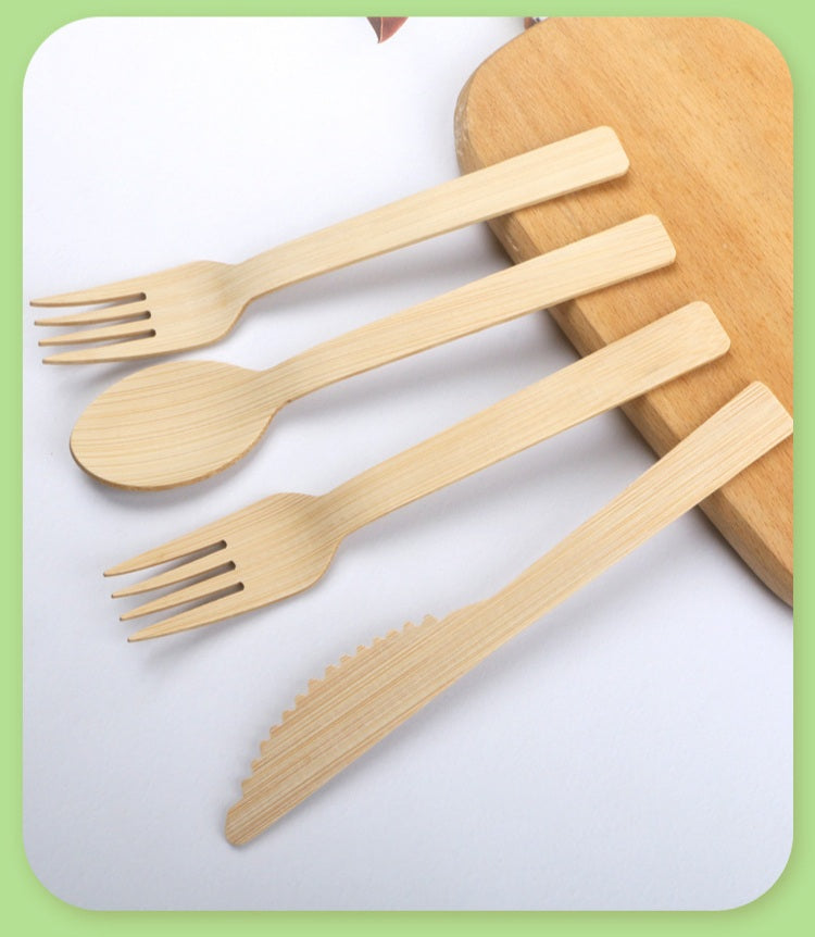 Bamboo Disposables | Bamboo Cutlery | 100-Piece Biodegradable Bamboo Utensils Set – Forks, Spoons & Knives Wholesale