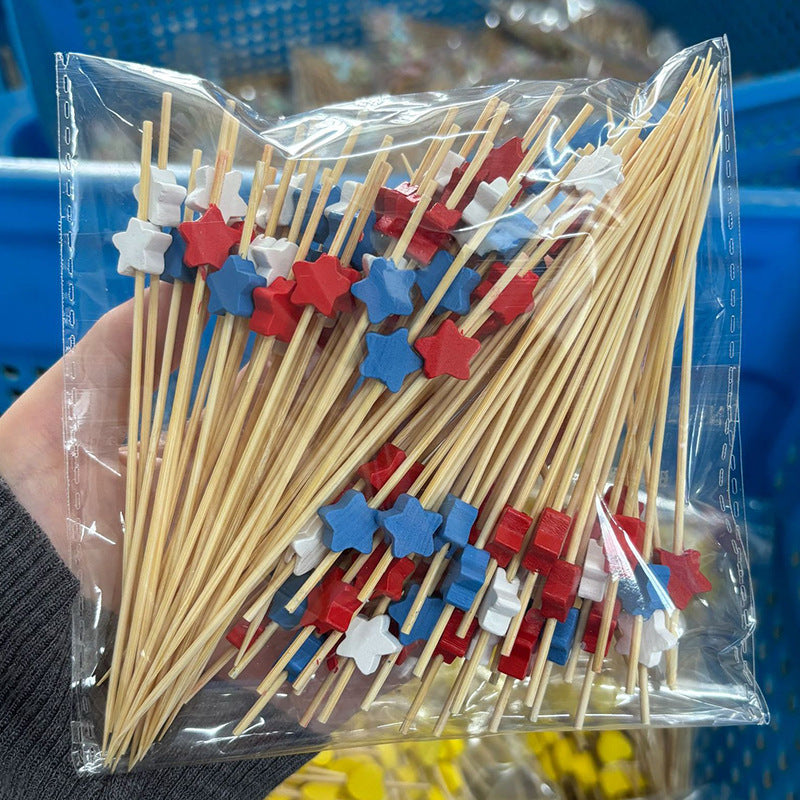 12cm Star-Shaped Bamboo Picks – Mixed Colors, Gold, Hollow Gold/Silver, Red-Blue-White, Red-Black-White, Macaron Stars & Cake Topper Stars | 100pcs/Pack | Wholesale EXW Prices