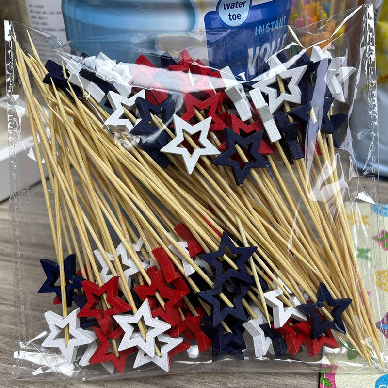 12cm Star-Shaped Bamboo Picks – Mixed Colors, Gold, Hollow Gold/Silver, Red-Blue-White, Red-Black-White, Macaron Stars & Cake Topper Stars | 100pcs/Pack | Wholesale EXW Prices